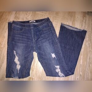 Cello Distressed Wide Leg Jeans in Blue